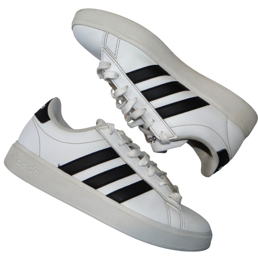 Adidas Grand Court 2.0 Shoes White Black Stripes Low Top Sneakers‎ Mens Size 7